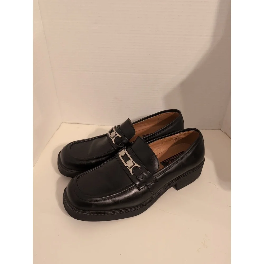 s.k.y. Men's Black‎ Leather Shoes Oxfords Silver Buckle Accent Size 10.5